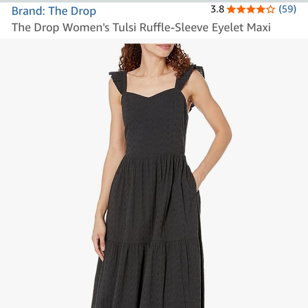 The Drop Women’s Tulsi Ruffle-Sleeve Eyelet Maxi Dress, Black